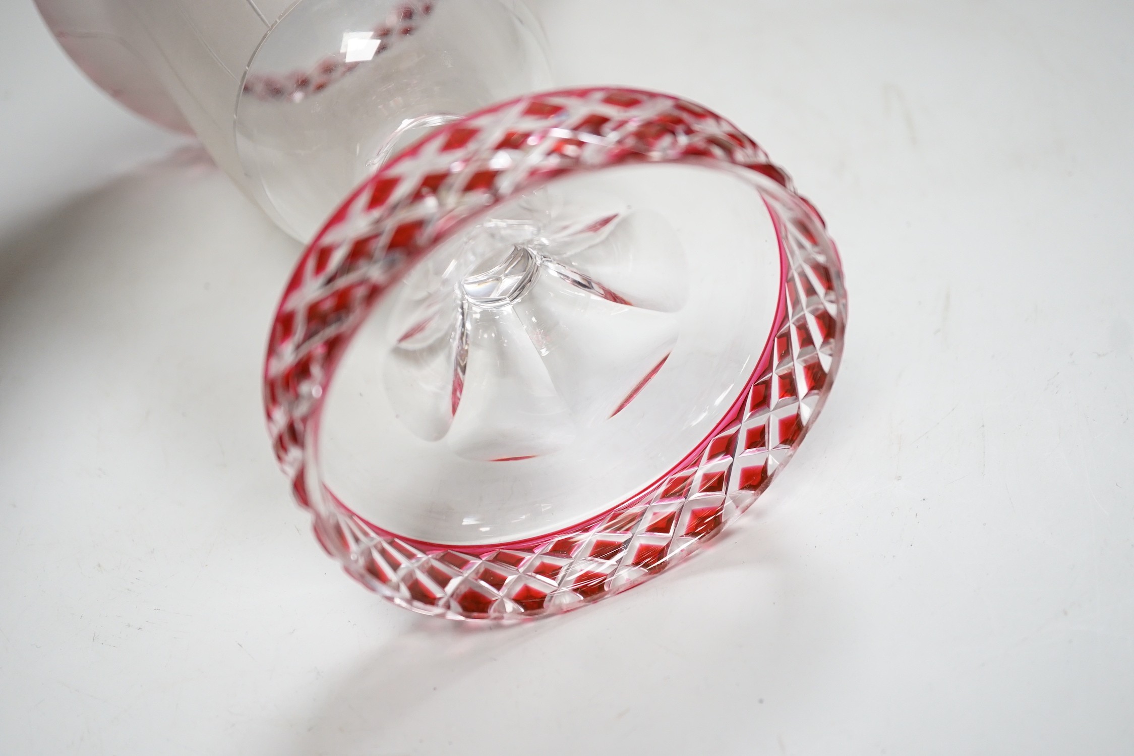 A late 19th century frosted and ruby flashed cut glass vase, 27.5cm